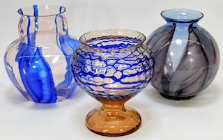 3 Kralik Bohemian Czech Lenora Art Glass Vases