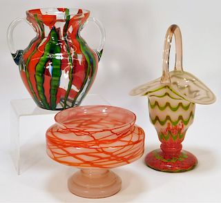 Kralik Bohemian Czech Art Glass Vase Compote Group