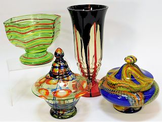 4PC Assorted Kralik Bohemian Czech Art Glass Group