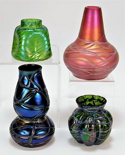 4 Pallme-Konig Austrian Veined Art Glass Group