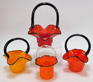 4 Welz Tango Bohemian Art Glass Basket Vases