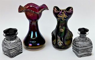 4PC Bohemian Czech Oil Slick Art Glass Group