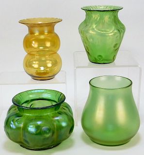 4 Loetz Austrian Bohemian Art Glass Vases