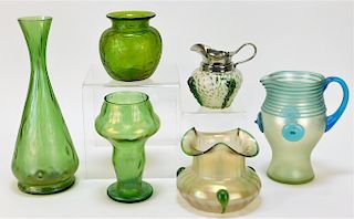 6 Loetz Austrian Bohemian Art Glass Vase Pitcher