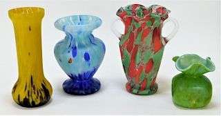 4 Assorted Bohemian Czech Art Glass Vase Group