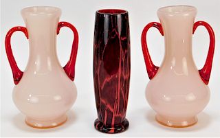 3PC Kralik Ruckl Bohemian Art Glass Vase Group