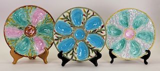 3 English Fielding Majolica Pottery Oyster Plates