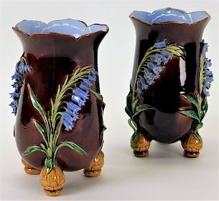PR Minton Majolica Aesthetic Tripod Flower Vases