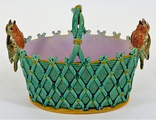 Minton English Majolica Robin Bird Basket Vase
