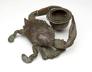 A patinated bronze crab inkwell, Tiffany Studios