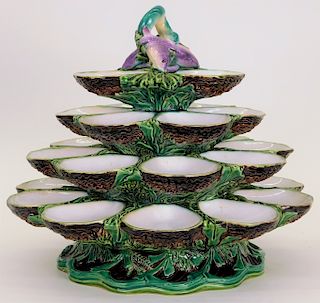 RARE English Minton Majolica Tiered Oyster Tower