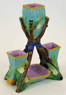 George Jones Majolica Aesthetic Triple Hole Vase