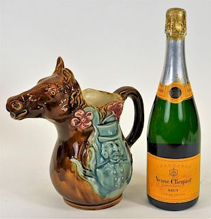 French Majolica Figural Horse Pitcher