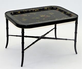 Chinoiserie Toleware Black Lacquered Tray Table