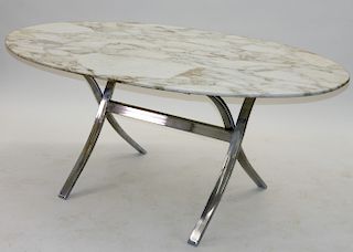 American Modernist Chrome Sawbuck Marble Table
