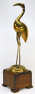 LG Chinese Brass Figural Egret Crane Statue