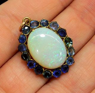 14K Gold Opal and Sapphire Pendant