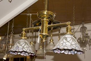 2 Arm Brass and Leaded Glass Shade Hall Fixture