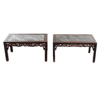 Pr. Chinese Rosewood Marble Inset Scholars Tables