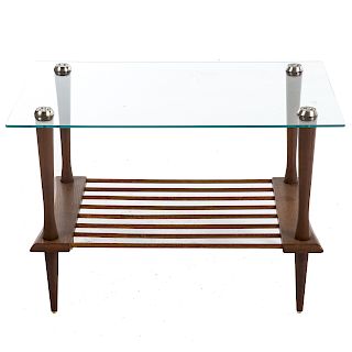 Mid-Century Modern Glass & Teak Side Table