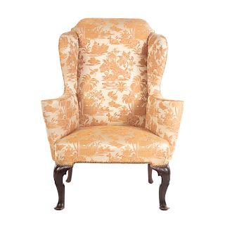 George II Mahogany Upholstered Wing Chair