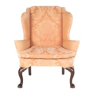 George III mahogany Upholstered Wing Chair