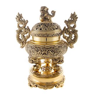 Chinese Brass Censer & Stand