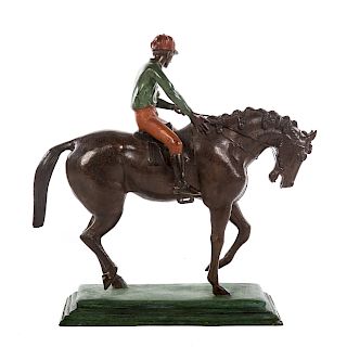 Painted Bronze Horse & Jockey