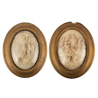Pair Continental Carved Religious Scene Plaques
