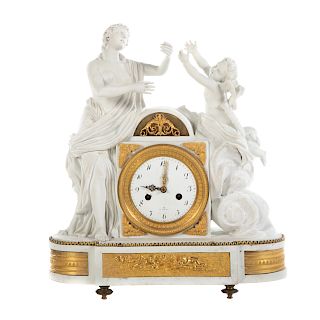 French Gilt Metal Mounted Bisque Mantel Clock