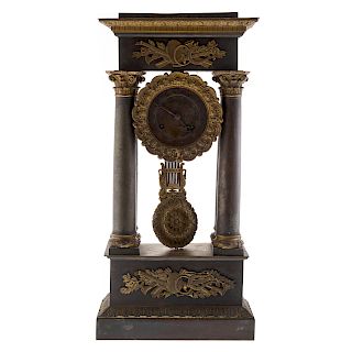 French Empire Bronze/Brass Portico Clock