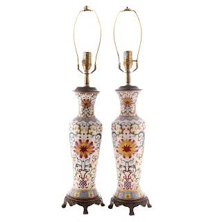 Pair Chinese Ceramic Vase Lamps