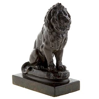 After Antoine Louis Barye, Seated Lion Bronze