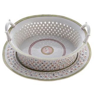 Chinese Export Porcelain Armorial Chestnut Basket