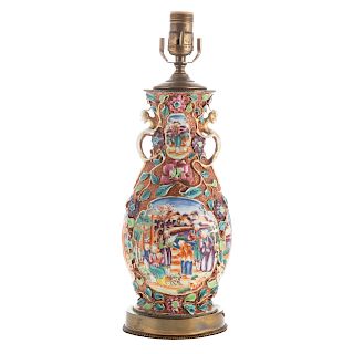 Chinese Export Mandarin Palette Vase Lamp