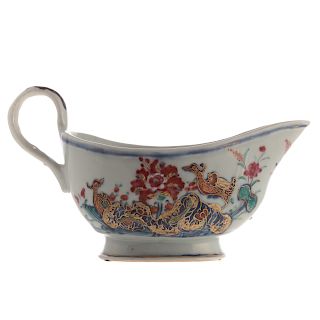 Chinese Export Tobacco Leaf Sauce Boat