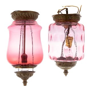Two Cranberry Glass Hanging Lights
