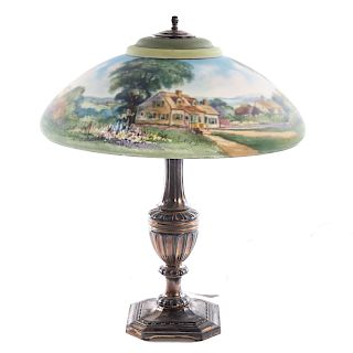 Pairpoint Reverse Painted Glass Shade Table Lamp