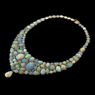 Vintage Opal, Diamond and Silver Necklace