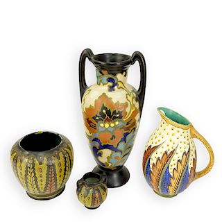 Four (4) Gouda Art Pottery Vases