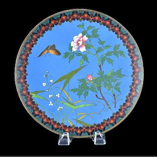 Chinese Cloisonne Charger Blue Ground
