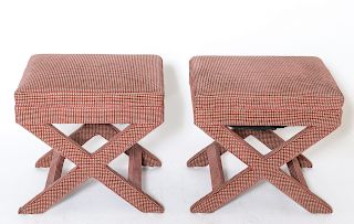 Mid-Century Billy Baldwin Style X-Benches, Pair