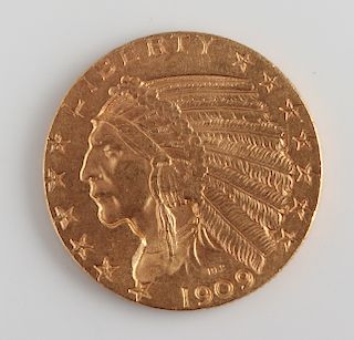 1909 Indian Head $5 Half Eagle Gold Coin