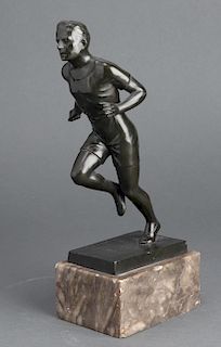 Cast Metal Running Athlete Figural Sculpture