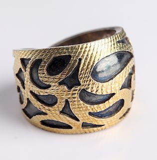 Blackened Silver & 18K Yellow Gold Ornate Ring