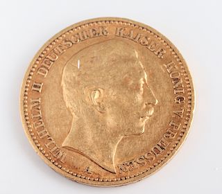 1892 Wilhelm II 20 Mark Gold Coin