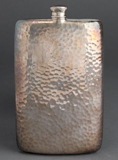 Art Deco Style Hammered Silver Flask