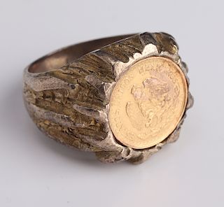 1945 Dos Pesos Mexican .900 Fine Gold Coin Ring