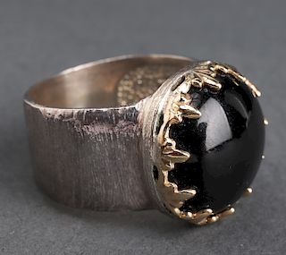 Silver & 14K Yellow Gold Onyx Ring