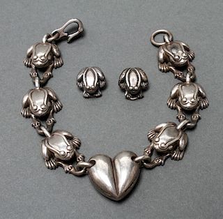 Kieselstein-Cord Silver Frog Bracelet & Earrings